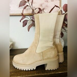 Steve Madden Hesitant Sand Suede Block Heel Pull On Mid
Calf Fashion Boots Sz8
